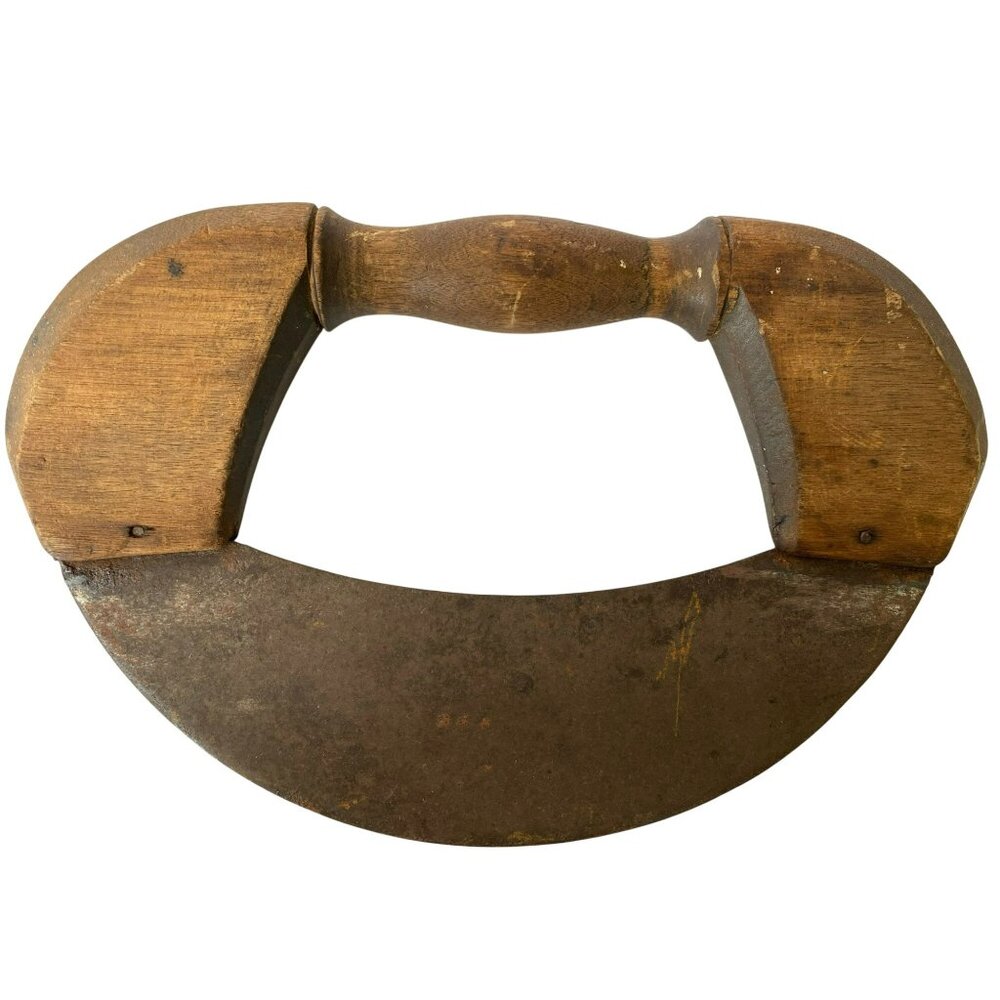 Vintage Antique Kitchen Tools Wooden Handle Mezzaluna & Metal Chopper Rustic - Picture 2 of 7